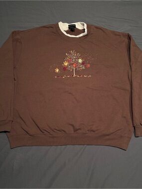 Vintage Morning Sun Brown Fall Themed Double Collar Crewneck Sweatshirt